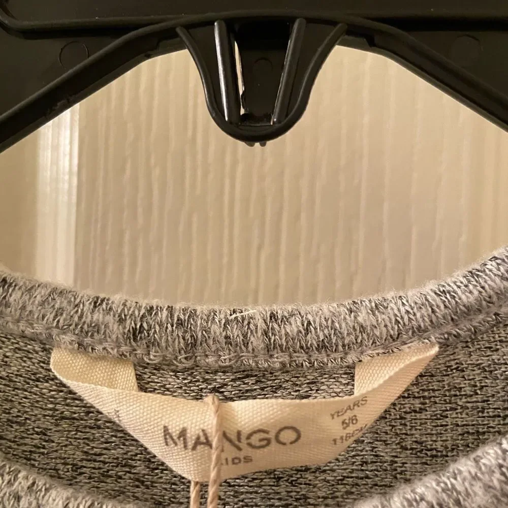Mango Girls Textured Ruffled Dress Heather Grey Size 5-6 Years NWT